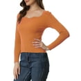 thumbnail image 4 of INSPIRE CHIC Chandail pour Femmes Ajusté à Manches Longues Col Cœur Tricoté TP Orange, 4 of 5