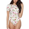 thumbnail image 1 of Saiise Motif Fleurs de Rose Combinaison à Manches Courtes pour Femmes Col Rond Pyjama Justaucorps Extensible avec Fermeture à Pression-Grand, 1 of 7