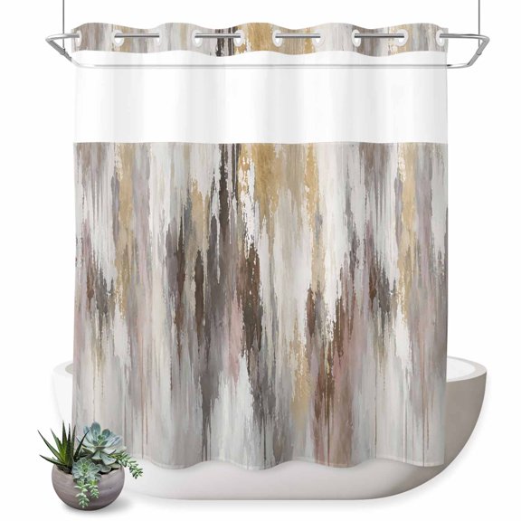 No Hook Shower Curtain, Abstract Shower Curtains for Bathroom with See Through Top Window, Impressionist Artwork Vertical Paint Streaks Waterproof & Washable Bath Curtain Long 72"x78"