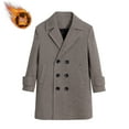 thumbnail image 2 of Winter Coat Boys Double Breasted Peacoat Notched Lapel Thicken Wool Blend Trench Coat Long Jackets for Kids (170, Khaki), 2 of 7