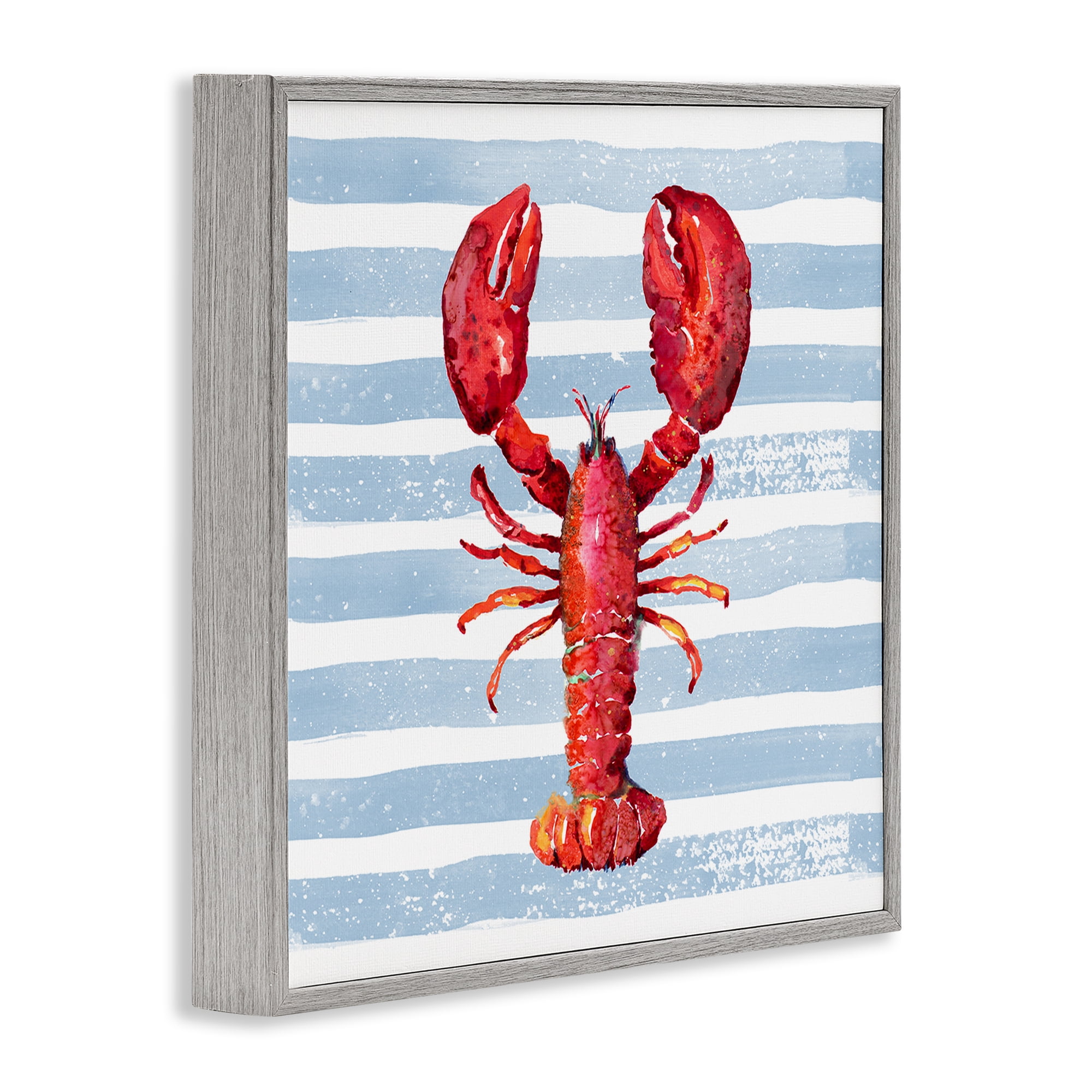 Stupell Industries Red Lobster on Blue Stripes Gray Framed Giclee Art, design by Patricia Pinto
