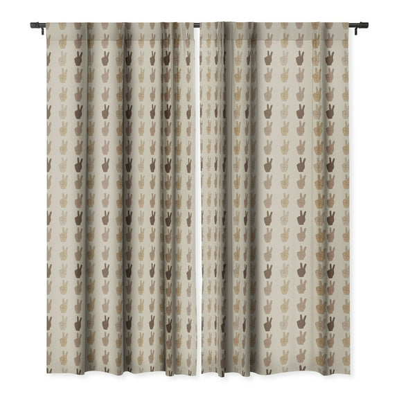 Society6 Iveta Abolina Peace Hands Tan Single Panel Room Darkening Window Curtain 50" x 84"