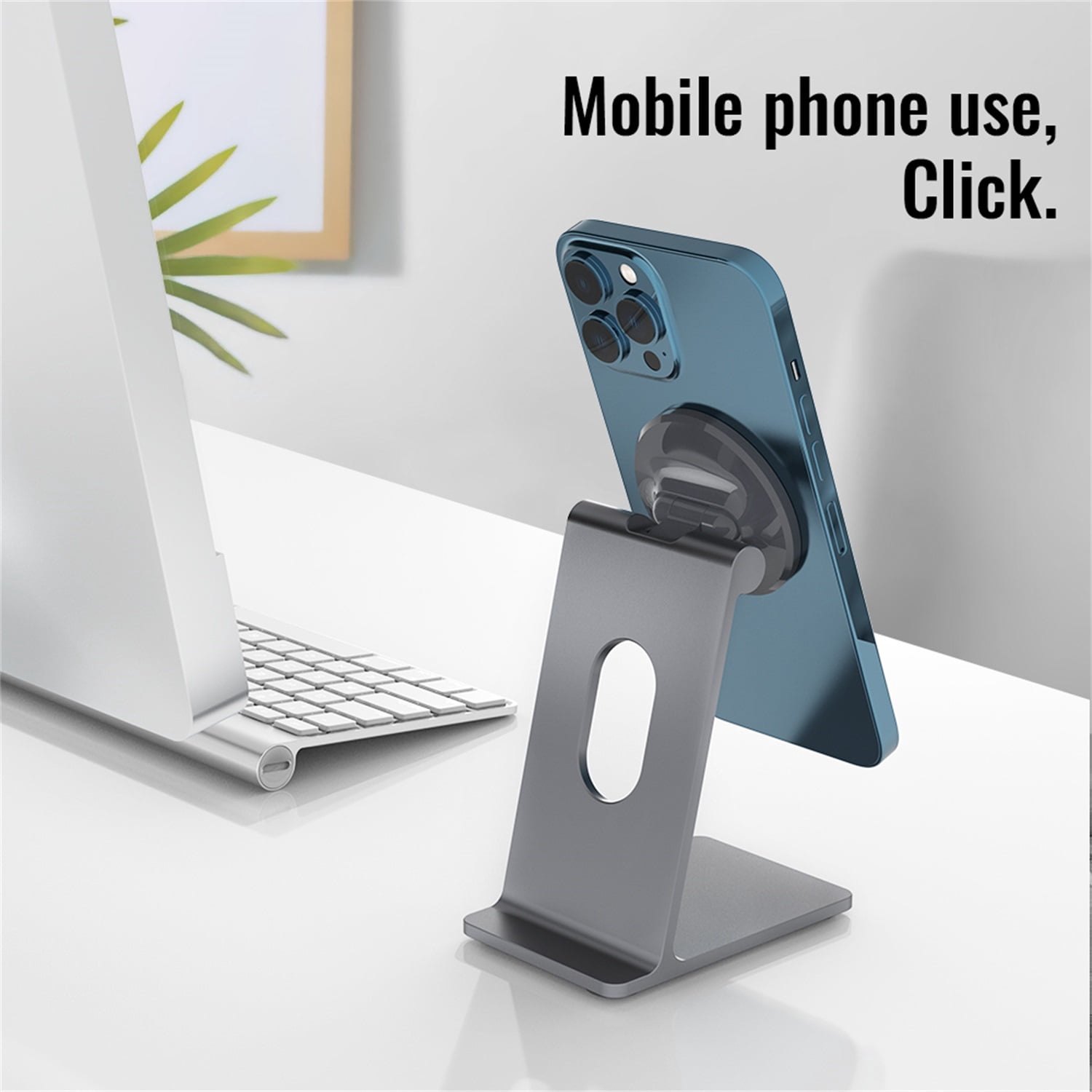 Phone/Tablet Magnetic Stand Desk, Allytech Desktop Cell Phone Holder, Tilt Adjustable for Office/Home Smartphone Stand for Tabletop, Gray