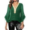 thumbnail image 4 of Miluxas Womens Sparkly Tops Ruffle 3/4 Sleeve Contrast Color V Neck Glitter Blouses Cocktail Party Evening Dressy Shirts Green L(L), 4 of 9