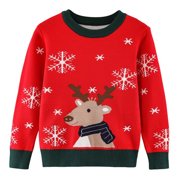 WUANDIXFA Kids Ugly Christmas Sweater Childrens Christmas Sweater Boys Knitted Bottoming Shirts Girls Sweaters Red,3-4 Years