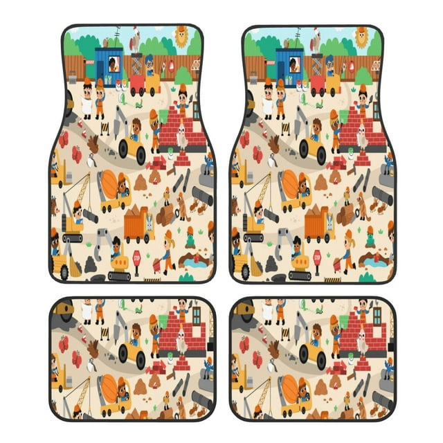 Lsque Tapis de Sol Imprimé Paysage de Travaux Routiers 4 Pcs, Doublures en Caoutchouc Résistantes, Design Antidérapant, Protection Automobile Toutes Saisons, Véhicules, Voitures, Camions et SUVs
