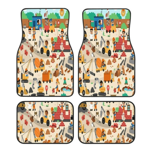 Cauagu construction road work landscape Pattern Car Floor Mats,Car Carpet Mats with Heel Pad Universal Car Foot Mat Fit Automotive SUV,Sedan,Van,4pcs