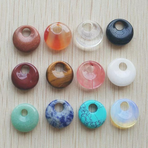 K-KED Assorted natural Stone gogo donut charm Pendants beads 18mm 12pcs/lot Wholesale
