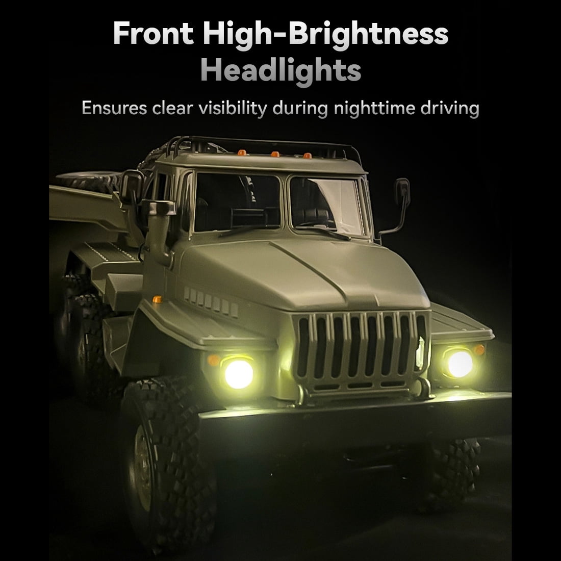 WPL B36-3 2.4G 1/16 Scale Remote Control Military Trailer - 6 Wheel Drive & LED Headlights, All Terrain Remote Control Car for Outdoor Adventure, Gift for Adult & Enthusiast (Army Green)