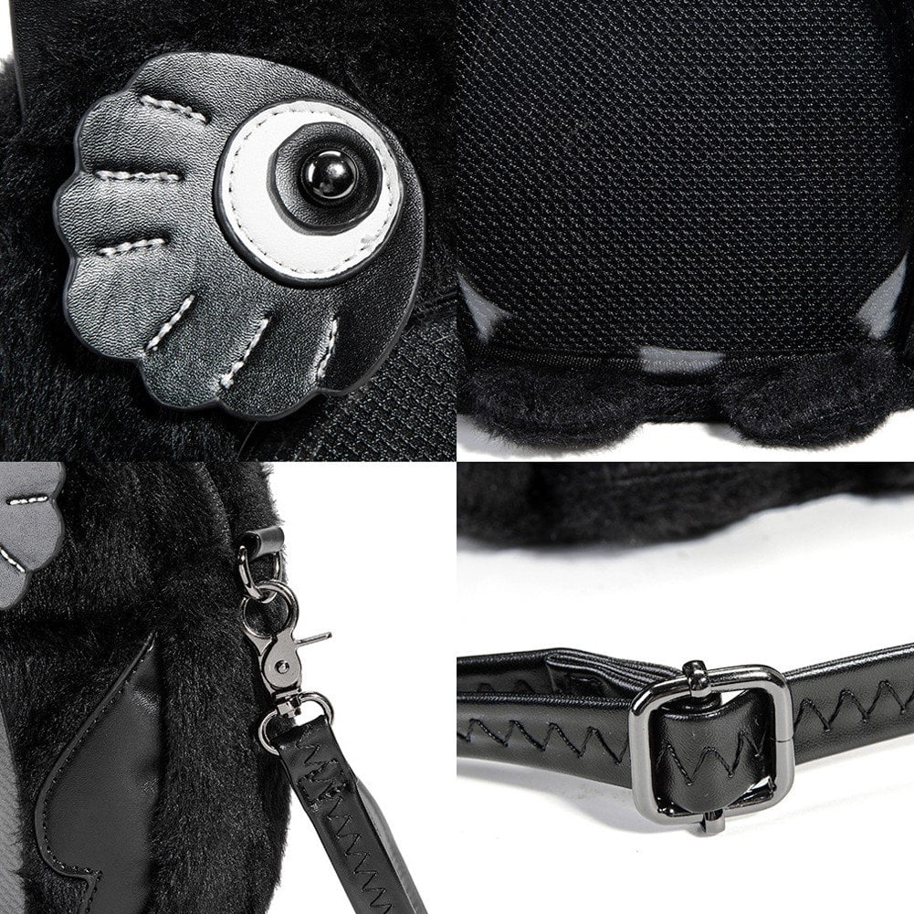 Hzzsbu Black Owl Plush Ita Bag Clear Pin Display Crossbody