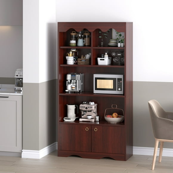 5 Tier Bookcase with Cabinet, 63in Tall Freestanding Bookshelf, Modern Free Standing Wood Bookcase, Open Display Storage Book Shelf, White