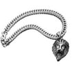 thumbnail image 2 of Mens Heavy Silver Necklace Stainless Steel Large Lion Head Pendant Cuban Chain, 2 of 6