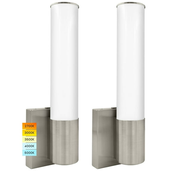 Luxrite 14" LED Wall Sconces Set of Two, Brushed Nickel, Bathroom Vanity Light Fixtures, 5 Color Options, 1000 Lumens, Dimmable, ETL