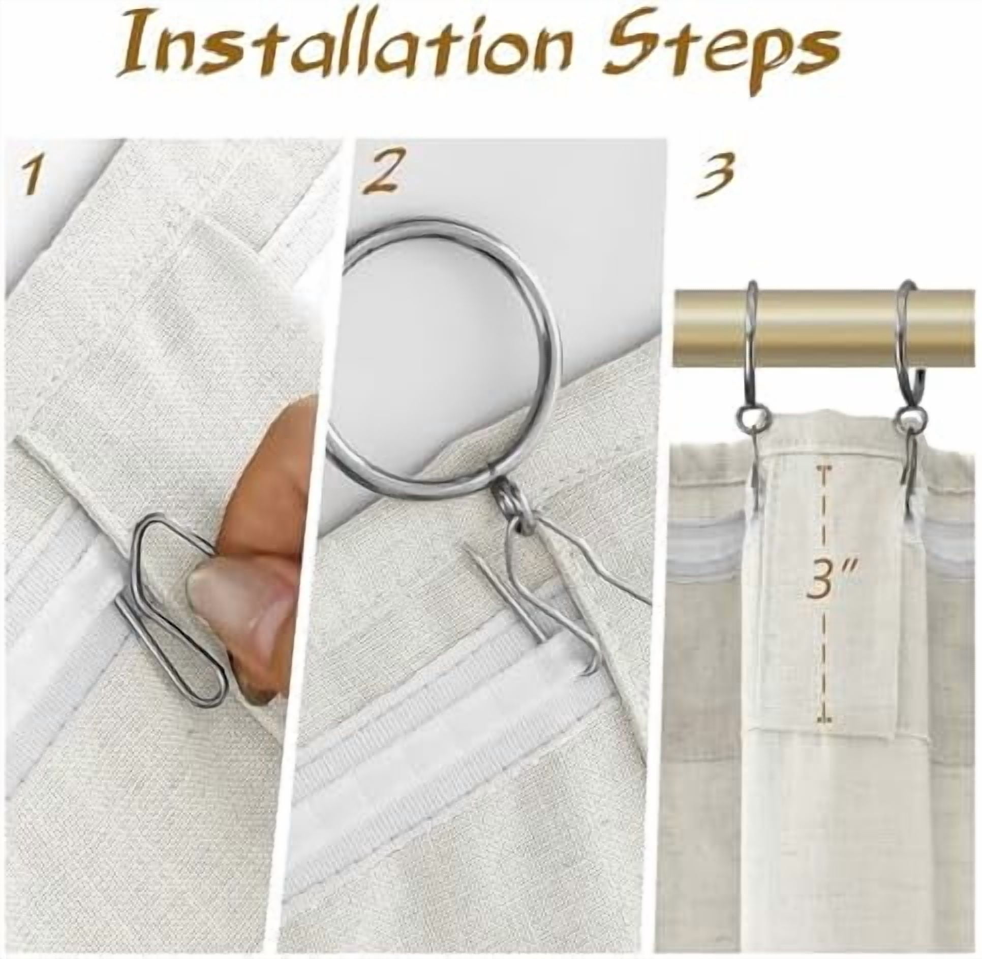 Beige White Linen Semi Sheer Curtains 63 Inches Length Light Filtering Neutral Farmhouse Boho Rod Pocket Back Tab Hook Belt Clip Rings Window Drapes for Bedroom Living Room 2 Panels 52x63