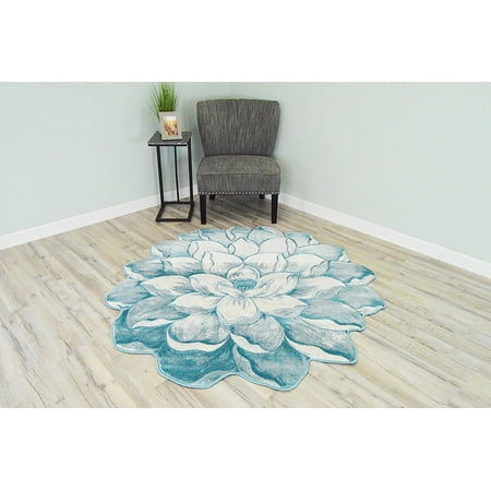 Type 301 Carving FLOWERS 3D Effect Hand Carved Thick Artistic Floral Flower Rose Botanical Shape Area Rug Design 301 Blue 5'3''x5'3'' Round ()