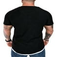 thumbnail image 2 of Men Solid Slub Cotton Pleated Short Sleeve Slim Fit T Shirt, 2 of 5