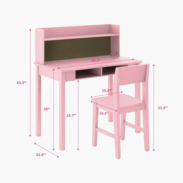 Mjkone Kid's Study Desk with Chair, Wooden Study Table with Hutch