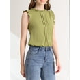 thumbnail image 5 of Allegra K Women Ruffled Mandarin Collar Sleeveless Pleated Work Blouse Pea Green XL, 5 of 7