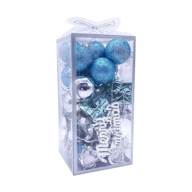 Xihbxyly 32 Adornos Navideños para Árbol, Dorados y Azules, Duraderos, Ideales para Árboles y Coronas, Elegantes Decoraciones Navideñas, Ideales para Hoteles y Oficinas, Caja de 20 X 10 X 10 Cm.