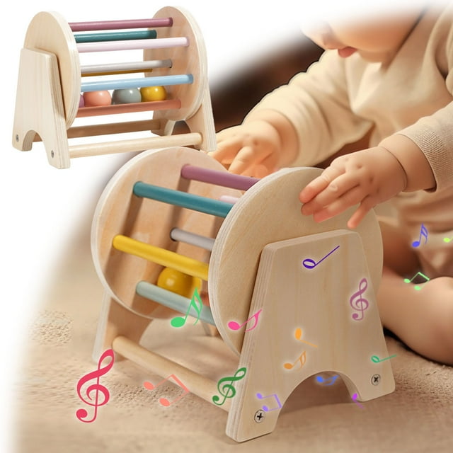 Riforla Textile Drum for Babies Teaching Tool Early Educational Textile Drum Modeling Textile Drum Color Learning Sensory Wood Early Education Toys Brown