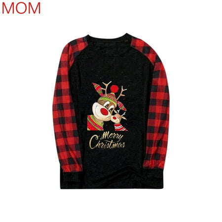 

Ruhiku GW Matching Family Christmas Pajamas Christmas Pjs for Family Set Red Plaid Top Black S