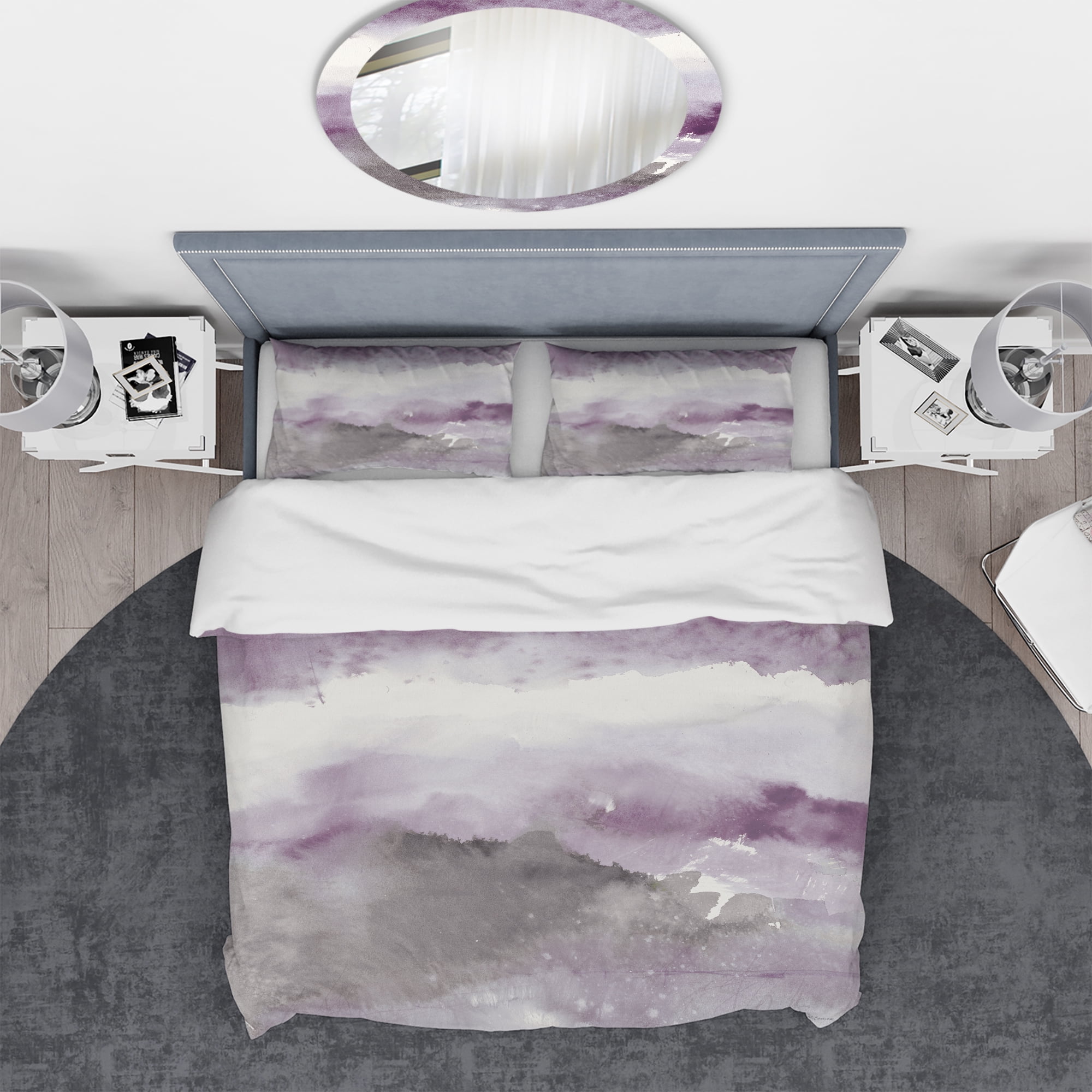 Designart 'Midnight at the Lake III Amethyst and Grey' Geometric Duvet Cover Set