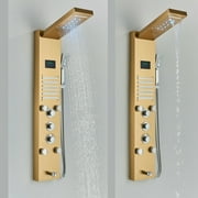Senlesen Brushed Gold Shower Panel Tower LED Rain&Waterfall Massage System Body Jet