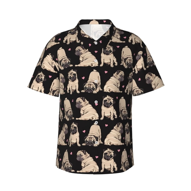 Fotbe French Bulldog Camisa Hawaiana para Hombre Unisex – Camisa Casual de Verano con Botones de Manga Corta de Algodón y Lino,Medium