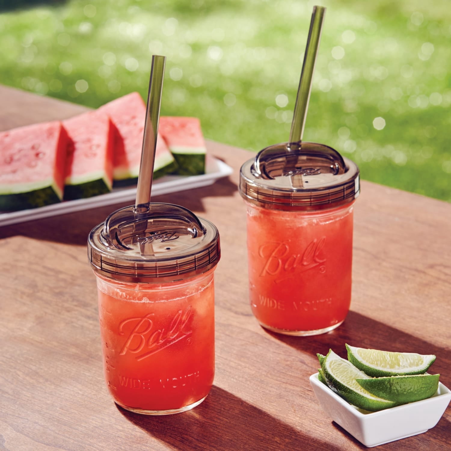 Ball Drinkware Series Mason Jar Sip and Straw Lid, Wide Mouth, Gray, Set of 2