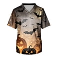 thumbnail image 5 of Domuza Halloween Scrub Shirt Men Pumpkins Skull Print Casual Short Sleeve V Neck T Shirts Fashion Comfortable Funny Medical Blouses with 3 Pocket Red M, 5 of 6