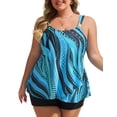 thumbnail image 2 of Traje de baño Hanna Nikole para mujer, talla grande, azul y verde con lunares, 2 of 6