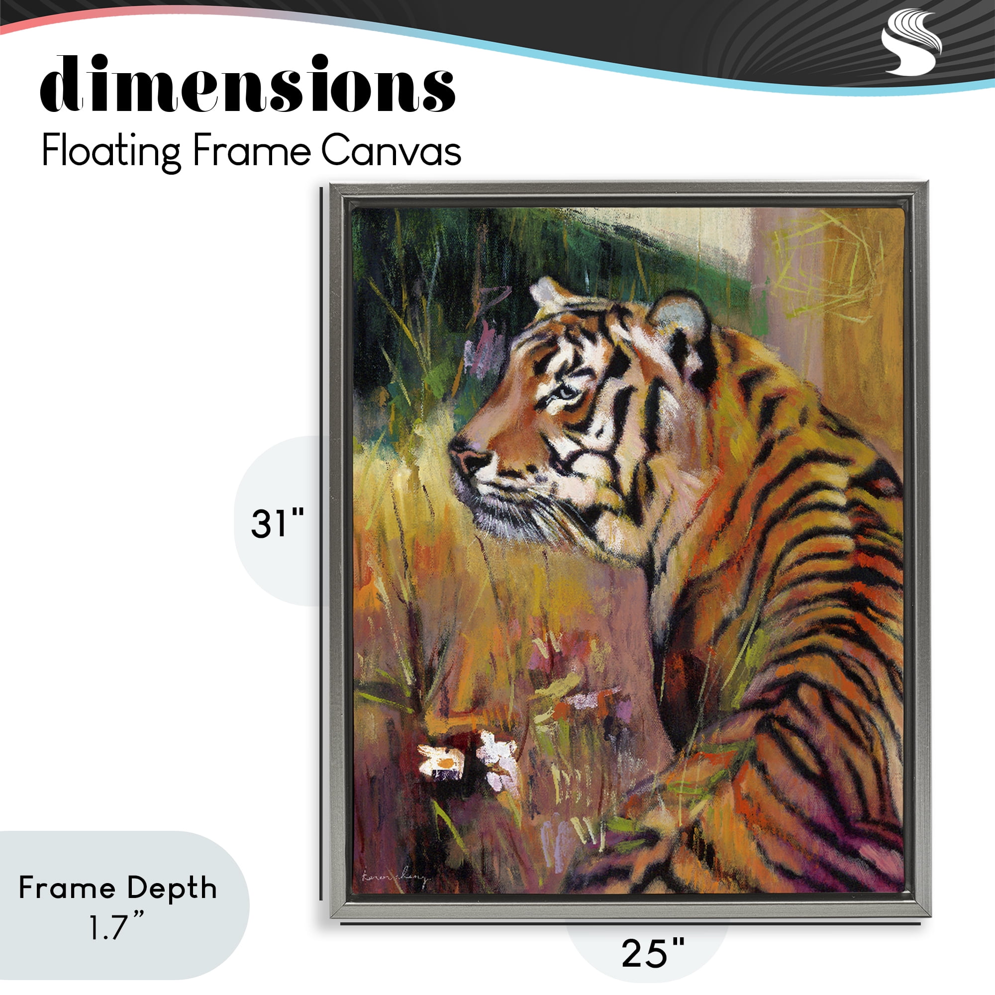 Stupell Industries Patience Tiger in Wait Gray Framed Floater Canvas Wall Art, design by Karen Chang