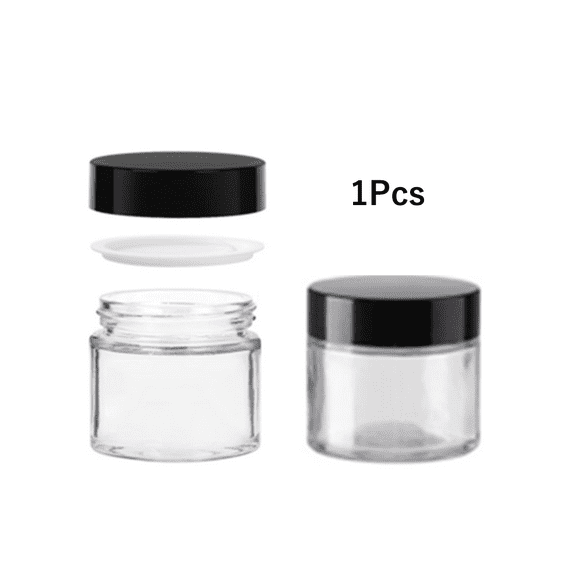 Monebena 4oz Small Glass Jars, 1 Pack Round Clear Glass Jars with Black Lid Empty Cosmetic Containers with Inner Liners for Lotions, Powders, Cream and Ointments