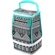 Arctic Zone Dual Compartment Lunch Bag Plus with Microban® Protected Easy Clean Lining, Black and White Aztec