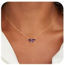 Birthstone Gold Necklace for Women Trendy: Dainty Gold Pendant Necklace 14K Gold Plated Tiny Chain Cubic Zirconia Birth Stone Charm Necklace Birthday Gifts for Women Mother Friends Jewelry