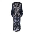 thumbnail image 3 of LEZMORE Women Swimsuit Cover up Mesh Lace Kimono Cardigan Open Front Beach Cover ups Swimwear Dark Blue, 3 of 6