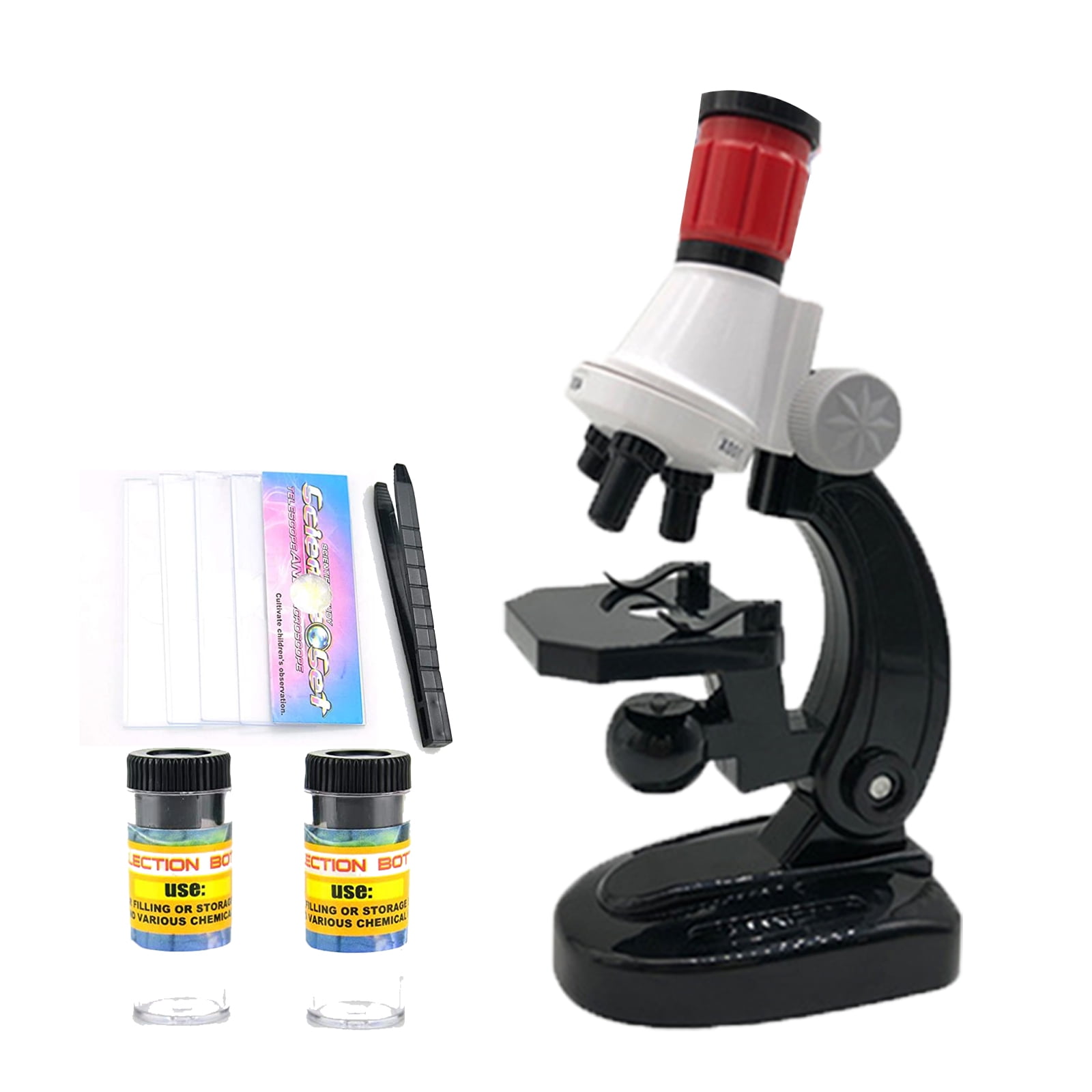 Acheter Microscope optique pour enfants, Microscope 1200X avec bouteilles  de collecte de lumière LED, 12 diapositives pour