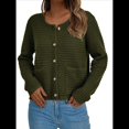 thumbnail image 2 of Suéteres de Punto para Mujer, Moda de Otoño, Larga, Botones, Chaqueta Informal de Moda, Ropa de Invierno. Verde Oscuro M, 2 of 9