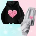 thumbnail image 5 of Conjunto de 2 piezas de sudadera con capucha y pantalones informales para niñas, trajes deportivos para adolescentes, conjuntos de estilo coreano para niños, conjuntos de ropa para bebés bonitos, 5 of 5