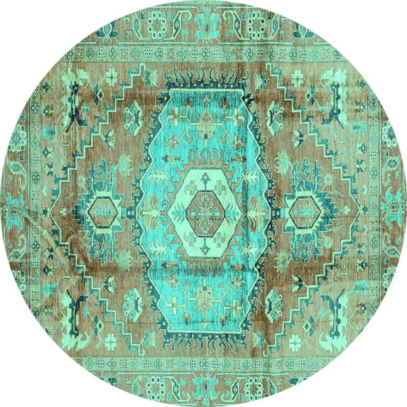Ahgly Company Indoor Round Abstract Turquoise Blue Modern Area Rugs, 8' Round