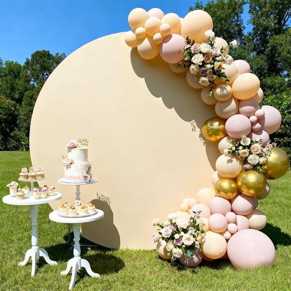 Round Backdrop Cover 6.6ft, Spandex Circle Beige Arch Cover Backdrop for Wedding Arch Shower Birthday Party Decorations