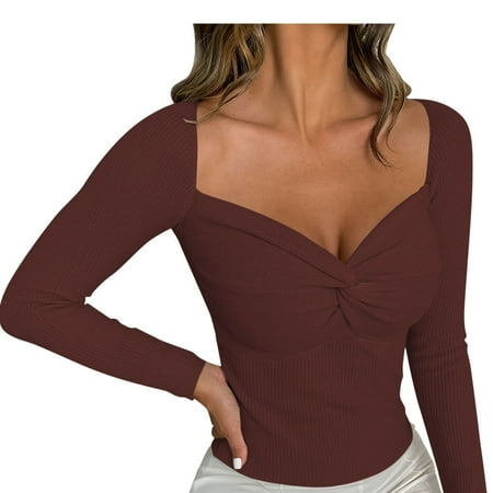 

EUHDSSDE Woman Corset Front Cross Wide Collar Long Sleeve Temperament Sweater Top
