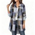 thumbnail image 3 of Aboser Button Down Long Shirts for Women Retro Plaid Jacket Roll Up Long Sleeve Jackets Lightweight Casual Shacket Loose Fitted Collared Shirt Blouses, 3 of 6