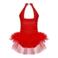 thumbnail image 2 of YONGHS Kids Girls Mesh Splice Sleeveless Feather Tulle Skirted Leotard Gymnastics Dancewear Red 8, 2 of 7