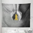 thumbnail image 1 of Yellow Gray Tapestry, Cancer Awareness Golden Ribbon Symbol Black and White Hands Print, Fabric Wall Hanging Decor for Bedroom Living Room Dorm, 5 Sizes, Mustard and Dark Grey, by Ambesonne, 1 of 1