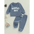 thumbnail image 4 of Caoirhny Baby Toddler Boy Fall Clothes Set 6 12 18 24 Months 2T 3T Letter Embroidery Long Sleeve Sweatshirt Elastic Waist Pants 2 Piece Waffle Outfit, 4 of 9