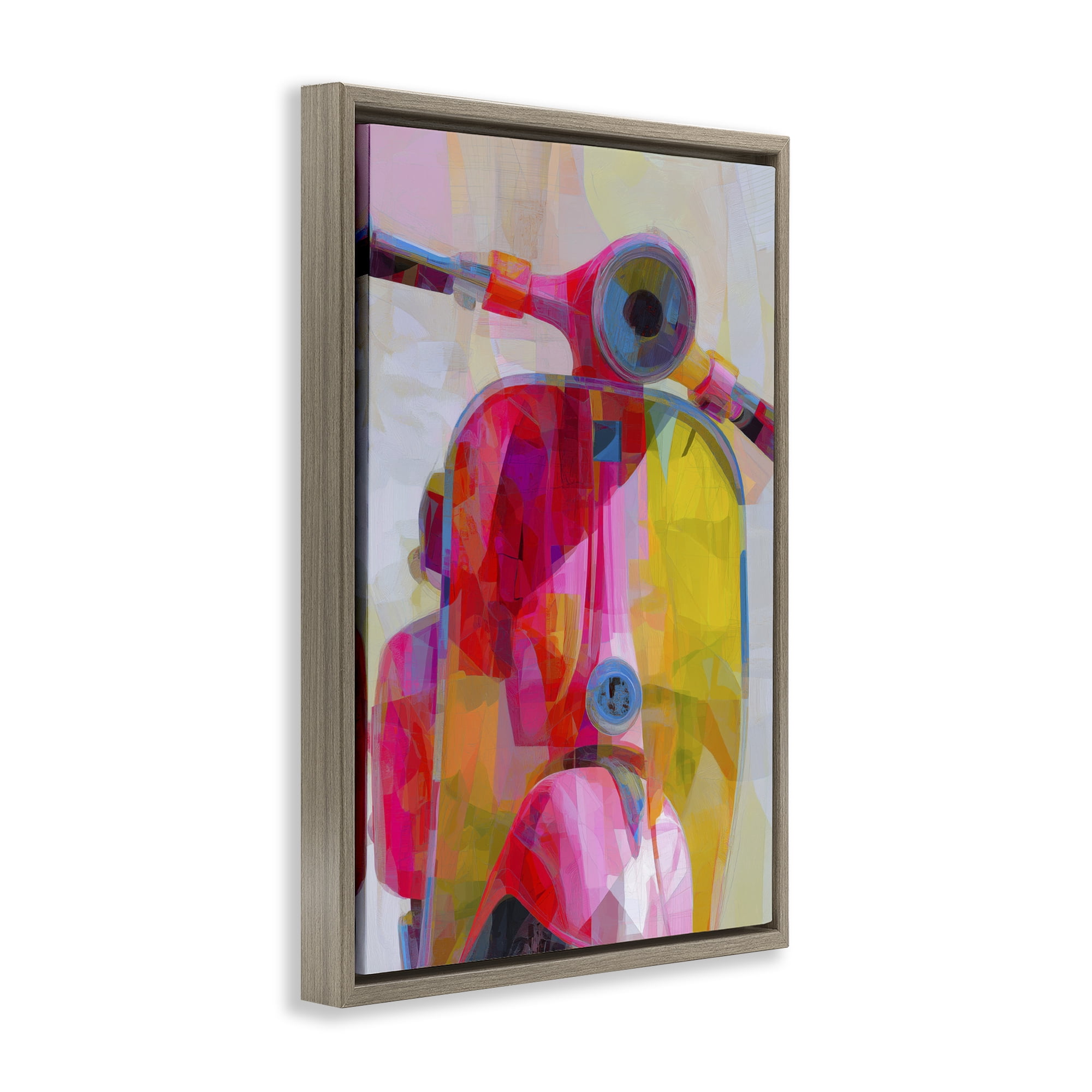 Stupell Industries Vespa in Pink & Yellow Brown Framed Floater Canvas Wall Art, design by Chromatic Storm Studio