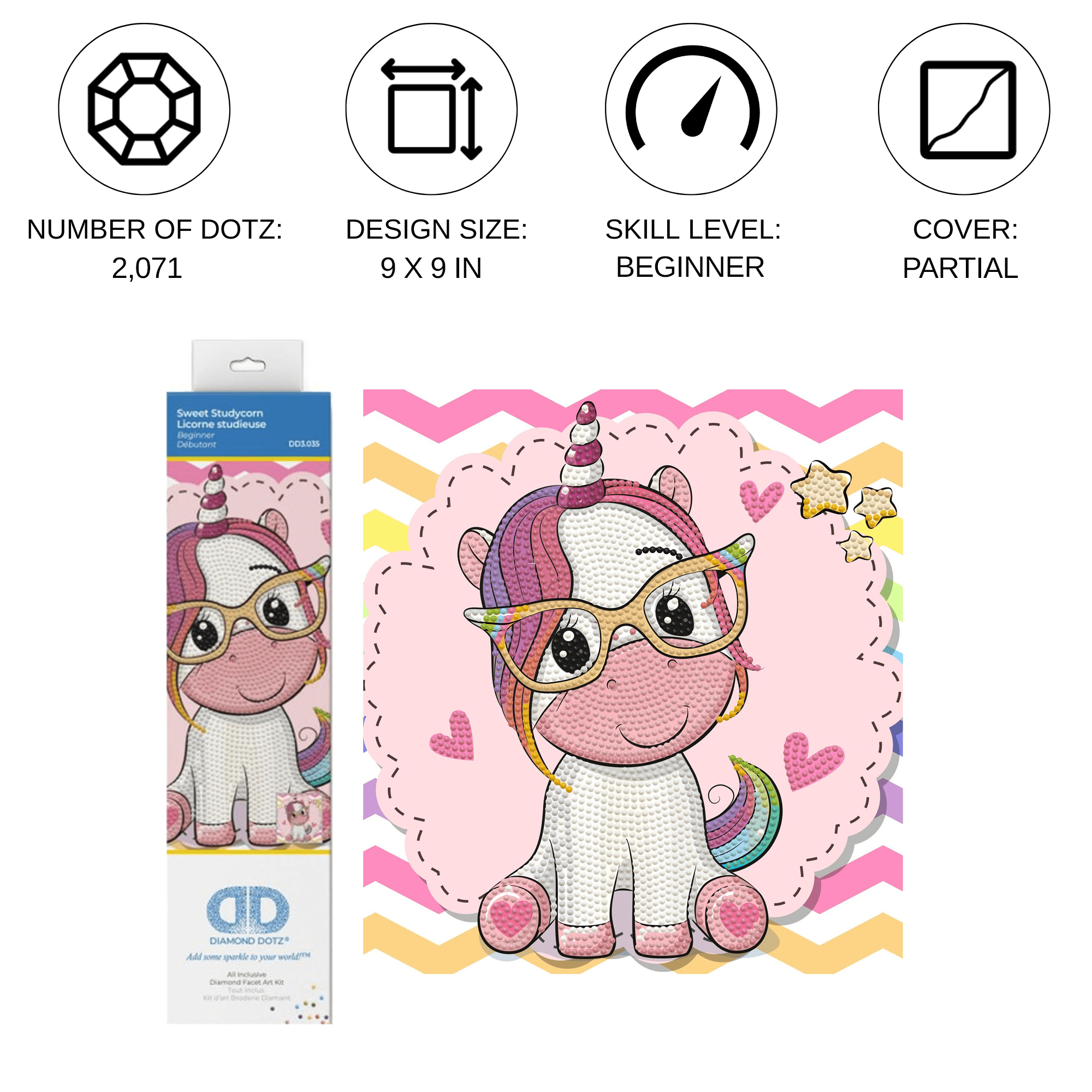 Diamond Dotz Sweet Studycorn Unicorn Diamond Painting Kits for Adults - Diamond Art Kits a Relaxing Creative Craft Kit with Dotz Gems 9"x9"