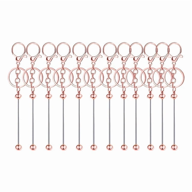 12 Pieces Metal Beadable Keychain Bars Blanks for Beads Pendant Jewelry Charms DIY Crafts Keychains Making Gift