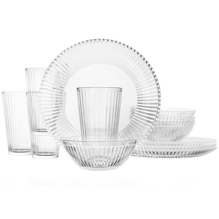 

fffzzz Home Clearview Stripes 12 Piece Embossed Glass Dinnerware Set